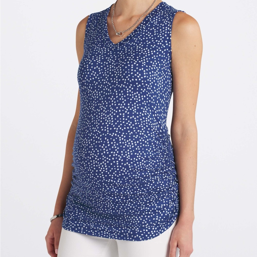 Blue Polka Dot Sleeveless Maternity Top
